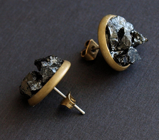 Black Tourmaline Cluster Stud Earrings